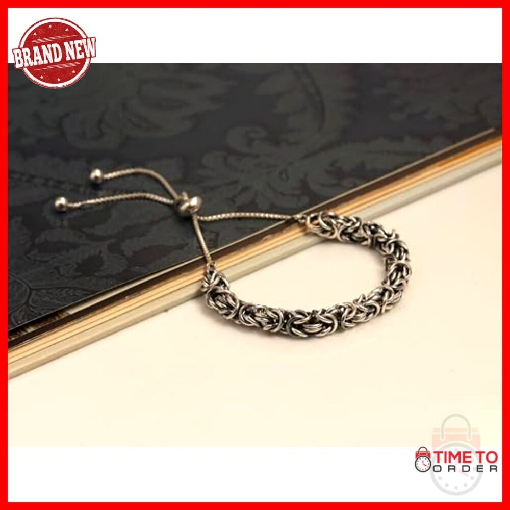 Sterling Silver Byzantine Chain Bracelet Adjustable Bolo Closure Elegant Minimal - Picture 4 of 7